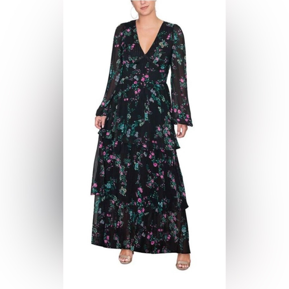 RACHEL Rachel Roy Women's Metallic Chiffon Maxi Dress Black Size 6